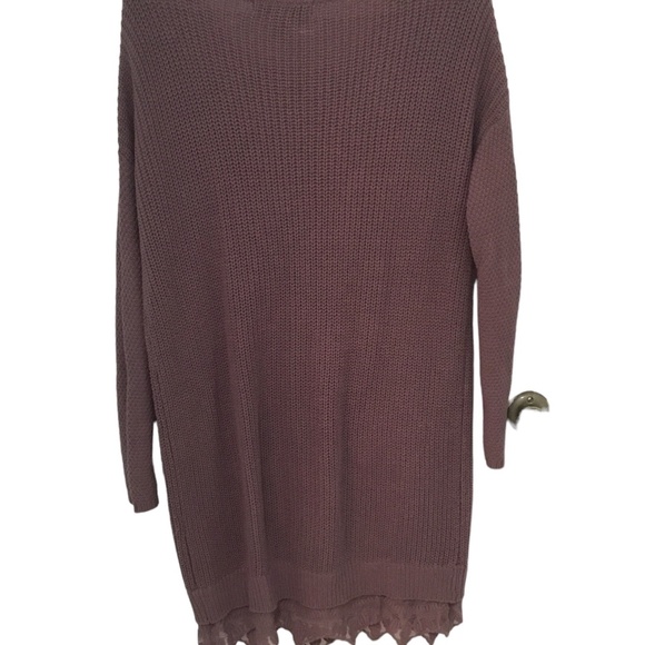 Purple long sleeved knit sweater with lace trim on bottom, size small - Picture 2 of 4